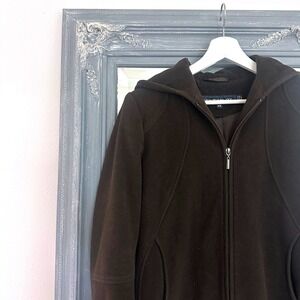 Kristen Blake Brown Wool Cashmere Hooded Zip Front Coat Italian Fabric XS